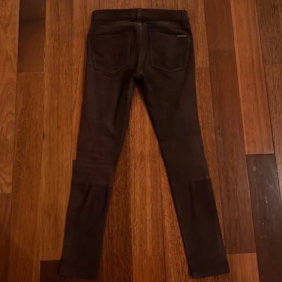 HudsonKrista Leather Crop Skinny Bordeaux Wax Suede Pants 24 Burgundy Maroon